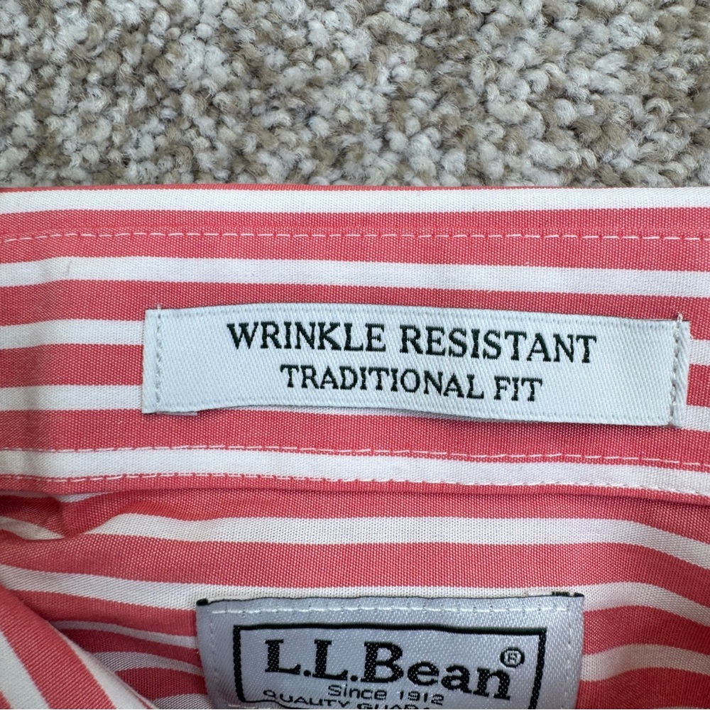 NEW L.L. Bean Pink White Striped Button Down Shirt Mens Size M Short Sleeve - Picture 10 of 15